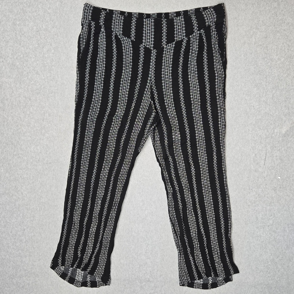 Torrid Women Pants 1 Black Geometric Pull On Striped Boho 26" Inseam